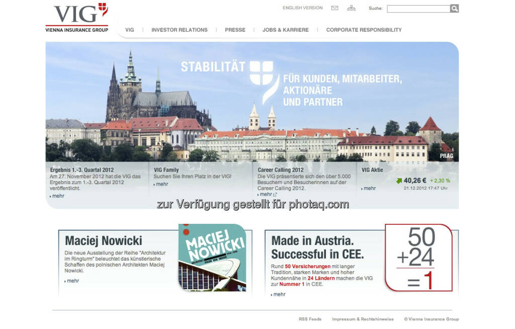 VIG Homepage http://www.vig.com (23.12.2012) 