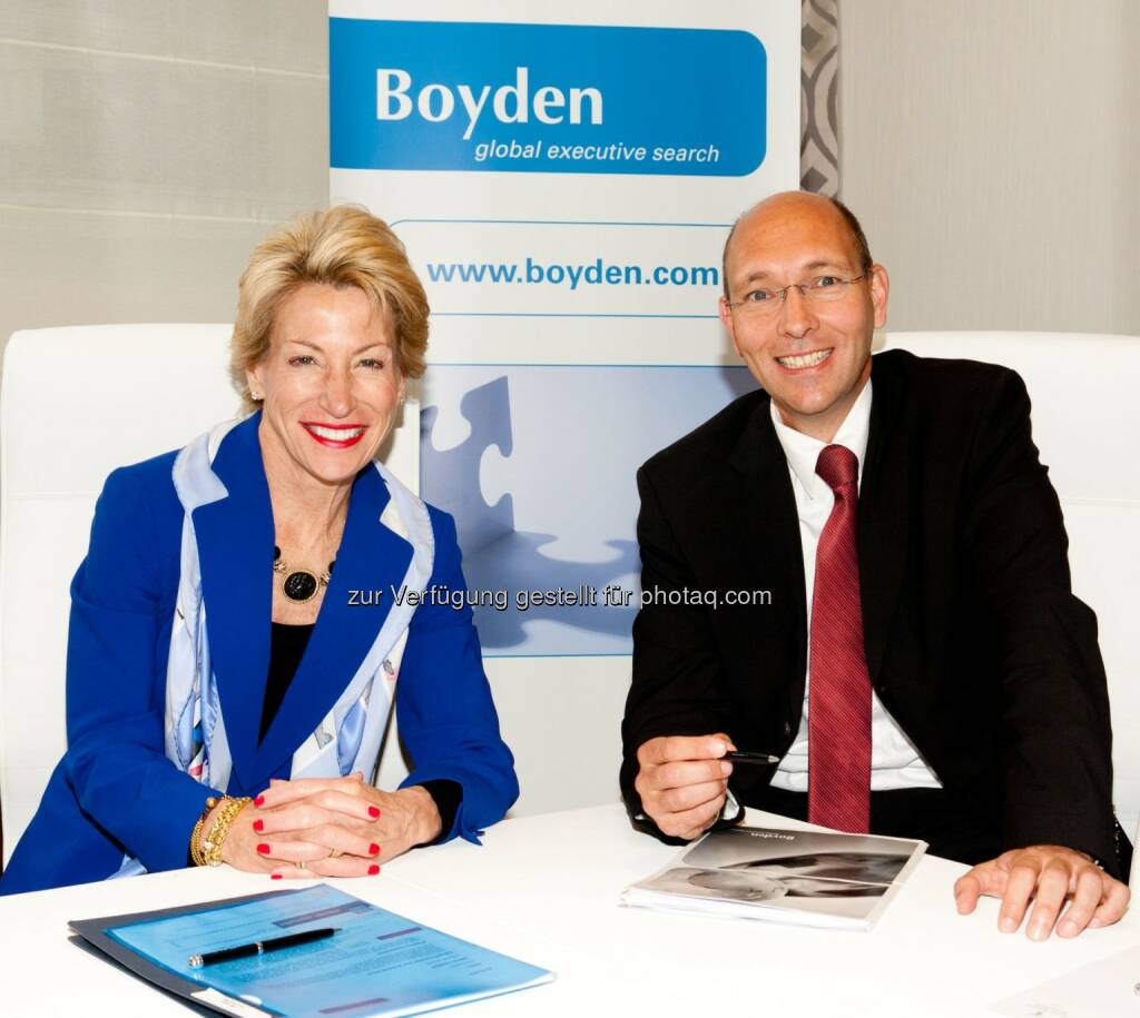 Trina Gordon (Global CEO von Boyden) und Andreas Landgrebe (Managing Partner von Boyden Austria & CEE)  bei der weltweiten Boyden Konferenz in Wien - Trotz Ukraine Krise: Chancen für österreichische Unternehmen und Manager in CEE (Bild: Boyden/Jakob Lust) (19.05.2014) 