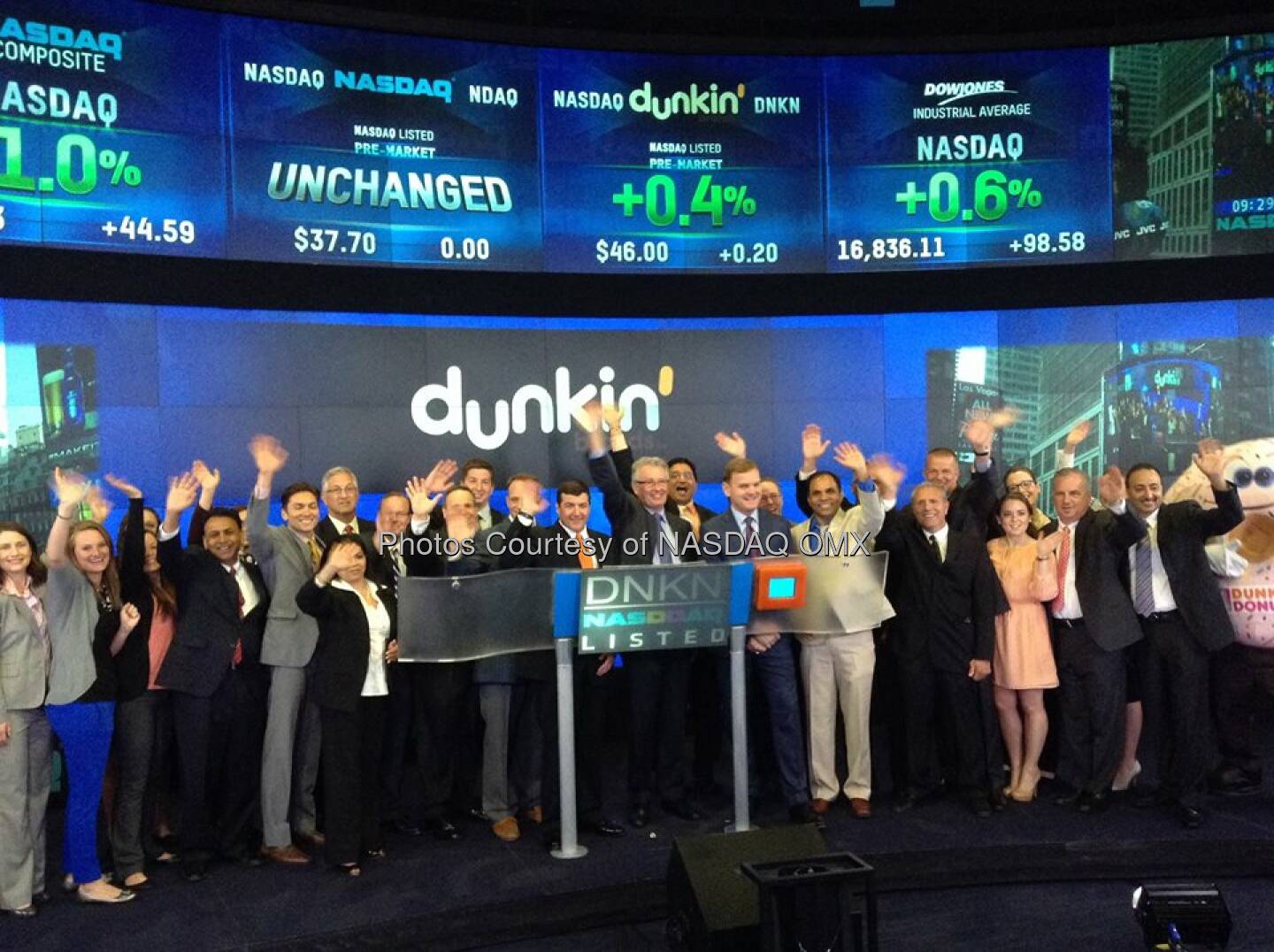 Dunkin' Brands celebrates NationalDonutDay by ringing the Nasdaq Opening Bell! $DNKN  Source: http://facebook.com/NASDAQ