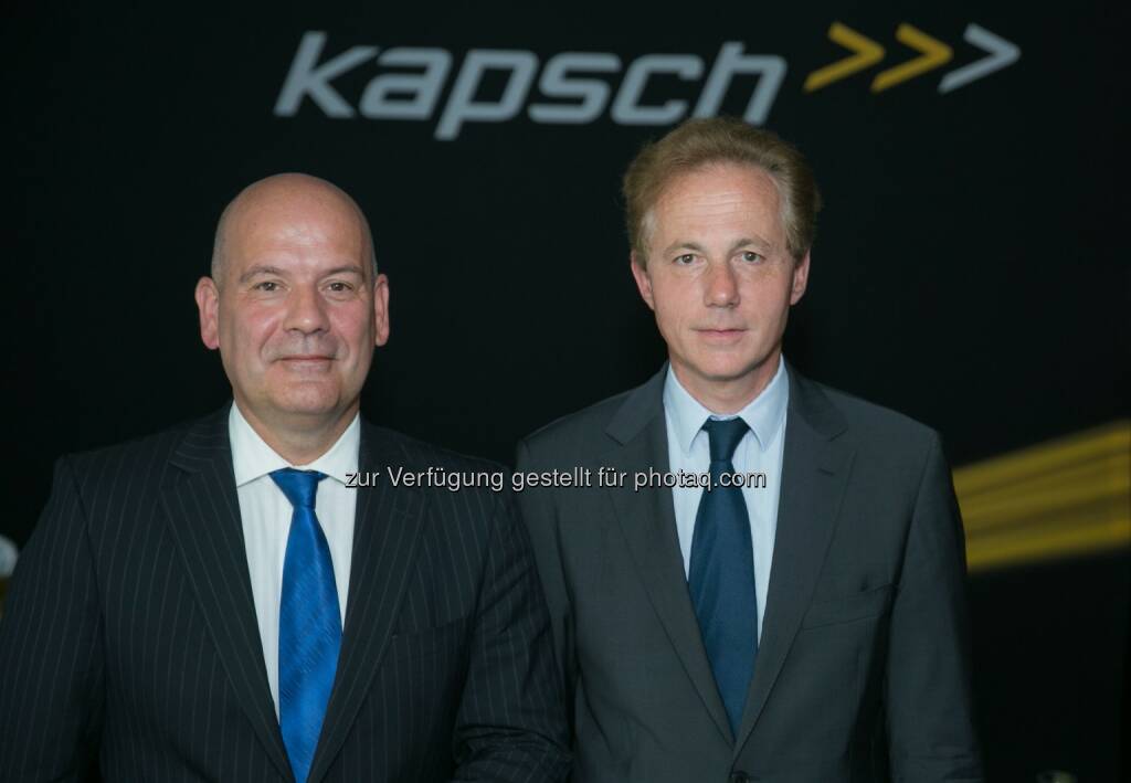 André F. Laux, Executive Board Member, Kapsch TrafficCom; Georg Kapsch, CEO, Kapsch TrafficCom - Kapsch konnte trotz mäßigem Wirtschaftsjahr 2013/14 ihre Position stärken (Bild: Kapsch AG/APA-Fotoservice/Hinterramskogler) (11.06.2014) 