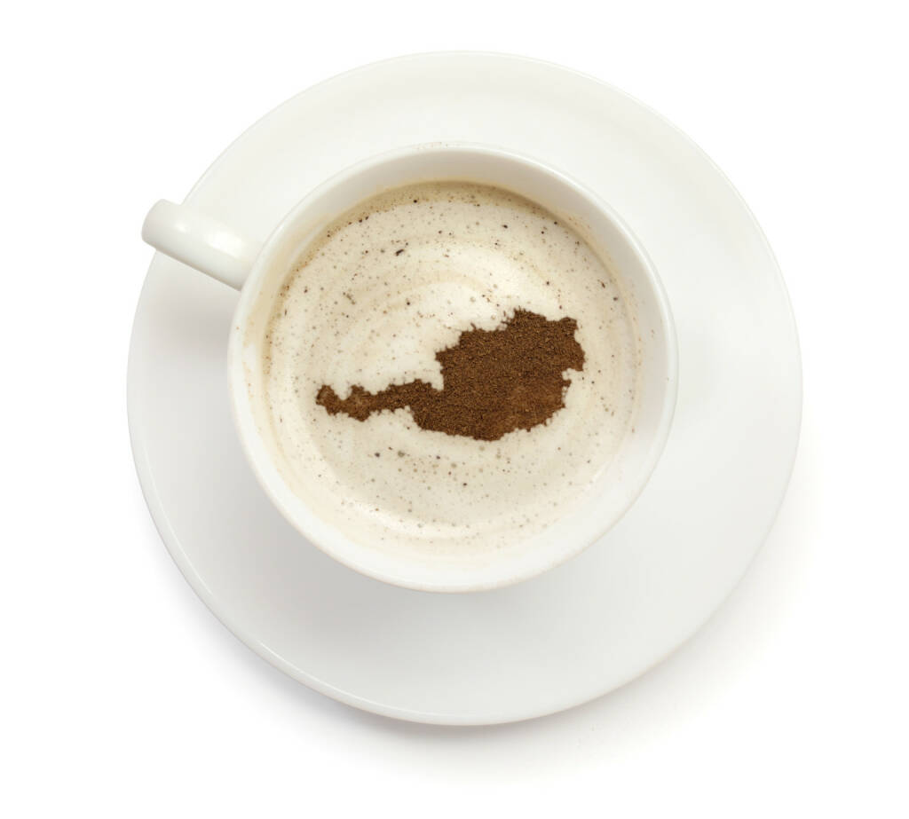 Kaffee, Tasse, Österreich, Umriss - http://www.shutterstock.com/de/pic-199970363/stock-photo-a-cup-of-coffee-with-foam-and-powder-in-the-shape-of-austria-series.html (Bild: shutterstock.com) (23.06.2014) 