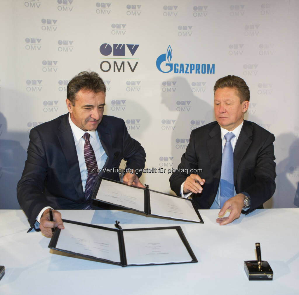 Vertragsunterzeichnung zwischen Gerhard Roiss (OMV) und Alexey Miller, South Stream Austria. South Stream startet Ende 2016 in Österreich (c) OMV (25.06.2014) 