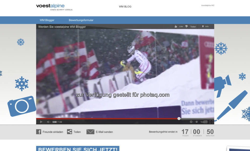 voestalpine und Eurosport suchen zwei skibegeisterte WM Blogger - wer will zwei Wochen lang direkt von der FIS Alpine Ski-WM 2013 Schladming official site berichten? http://bit.ly/VKJSRo (11.01.2013) 