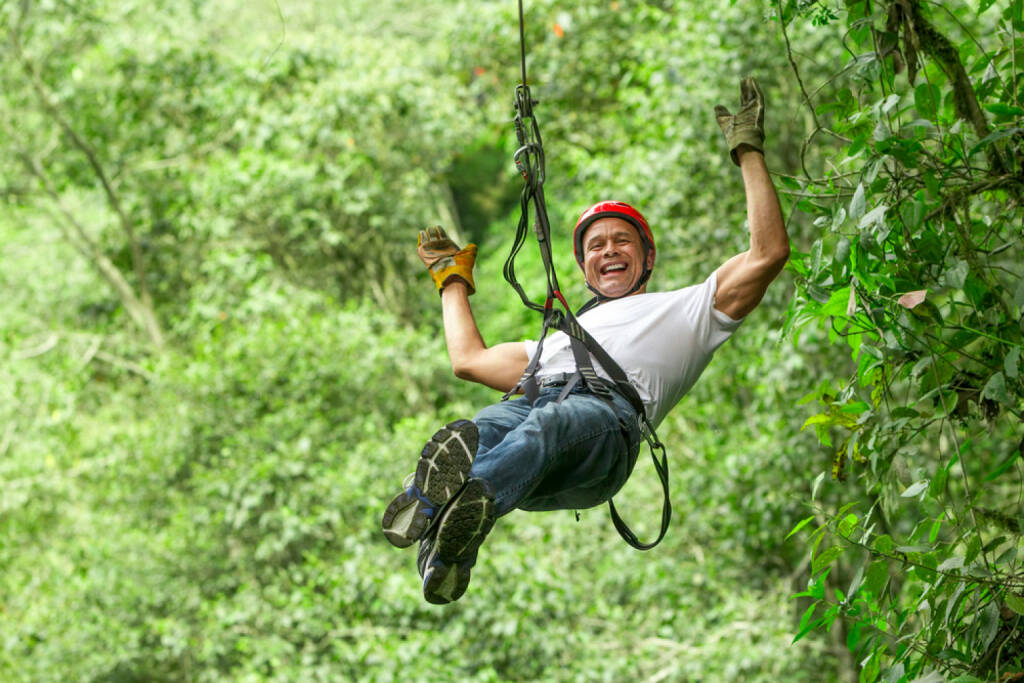 sichern, Seil, klettern, gesichert, Sicherung, abseilen, lachen, Freude, yes, http://www.shutterstock.com/de/pic-182437061/stock-photo-adult-man-on-zip-line-ecuadorian-andes.html , © (www.shutterstock.com) (15.07.2014) 