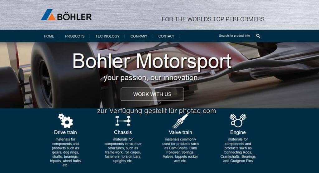 Bohler-Uddeholm (UK) Ltd startet mit neuer #Motorsport-Website!
Die neue Website von Bohler UK konzentriert sich auf das Thema Böhler und Motorsport und soll Kunden im Motorsport auf unsere Produkte aufmerksam machen. http://bit.ly/1wZnC5z  Source: http://facebook.com/voestalpine, © Aussendung (23.07.2014) 