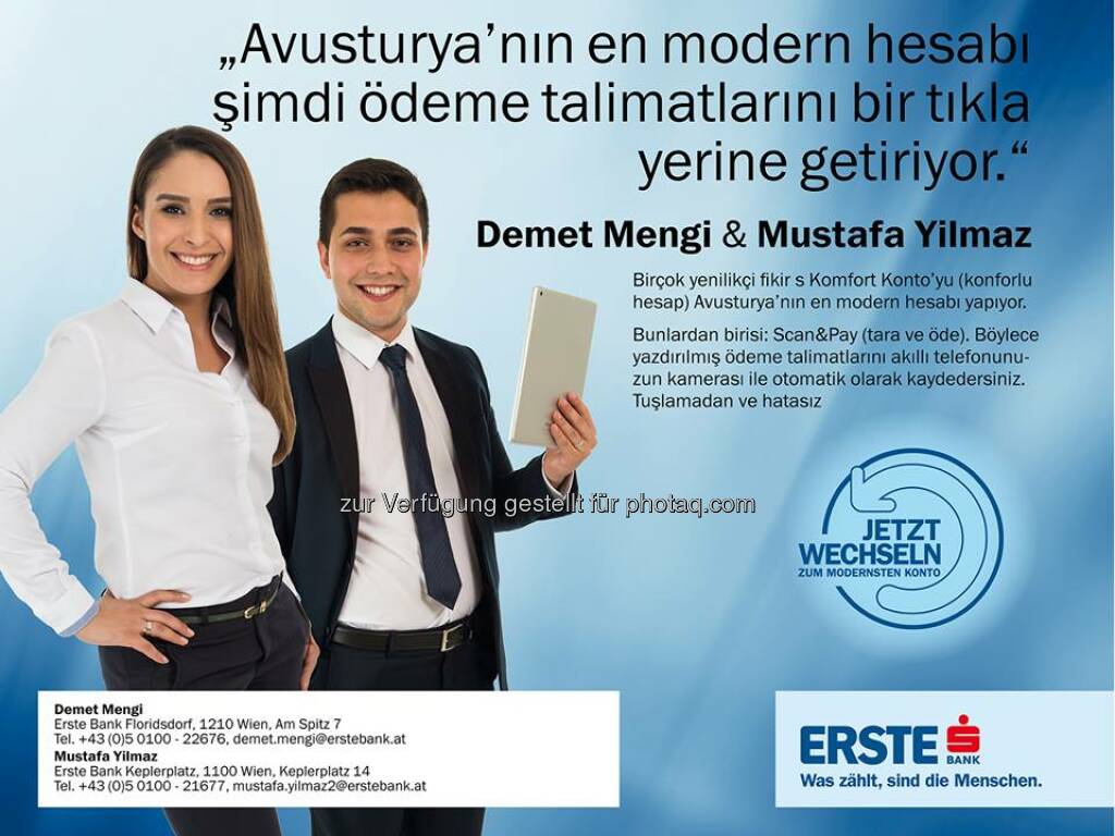 Erste Bank Demet Mengi, Mustafa Yilmaz: Türkce Müsteri temsilciler? Wussten Sie, dass es in der Erste Bank viele BetreuerInnen gibt, die auch in Fremdsprache betreuen können – wir möchten Ihnen einige vorstellen:  Source: http://facebook.com/erstebank, © Aussendung (24.07.2014) 