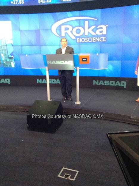 Roka Bioscience CEO Paul Thomas speaks before ringing the #NASDAQ Closing Bell to celebrate the company's #IPO!  Source: http://facebook.com/NASDAQ (24.07.2014) 