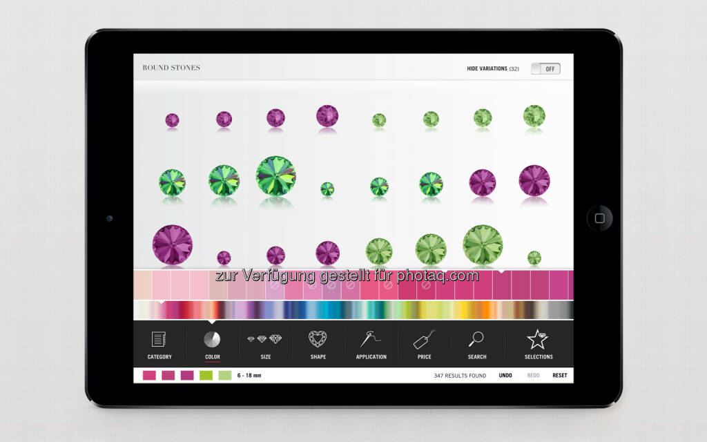 Netural entwickelt gemeinsam mit SAP für Swarovski Elements eine App, die den B2BVertrieb der weltberühmten Kristalle aus Tirol revolutionieren soll. 40.000 Produkte werden mittels weniger Filter intuitiv durchsuchbar und optisch brilliant dargestellt (c) Netural (24.07.2014) 