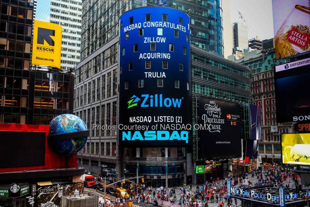 NASDAQ congratulates @Zillow on acquiring @Trulia! $Z @spencerrascoff  Source: http://facebook.com/NASDAQ (29.07.2014) 