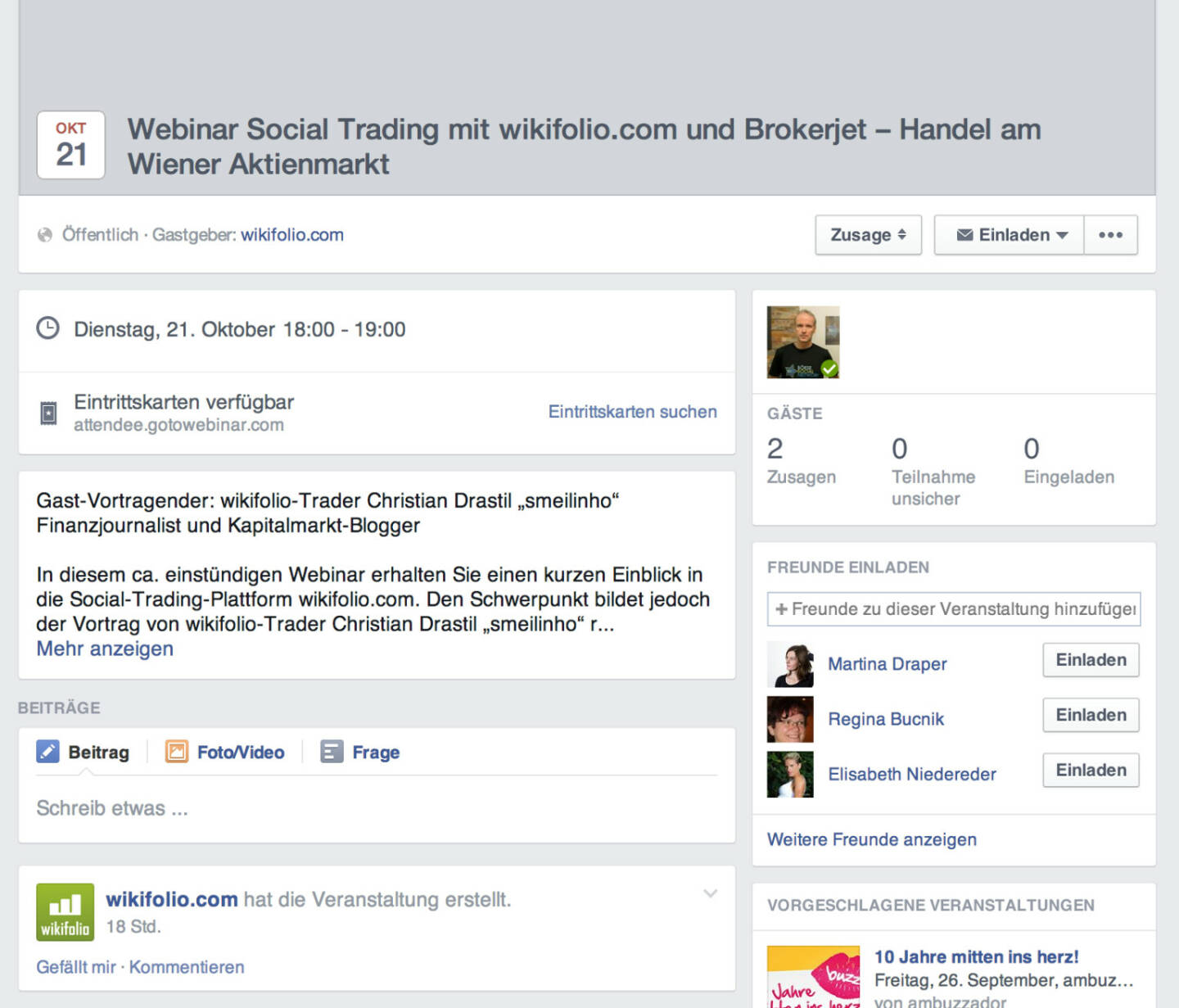 Webinar Social Trading mit wikifolio, Brokerjet und Börse Social Network am 21. Oktober https://www.facebook.com/events/650891428339705/