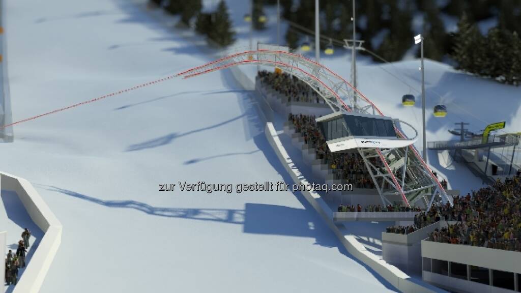 Das voestalpine skygate ist das neue Wahrzeichen von Schladming und damit auch der FIS Alpinen Ski WM 2013. Insgesamt wurden 130 t Stahl für den 35 Meter hohen Bogen verarbeitet (c) voestalpine (18.01.2013) 