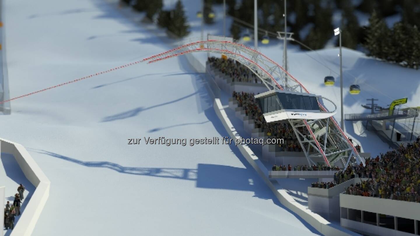 Das voestalpine skygate ist das neue Wahrzeichen von Schladming und damit auch der FIS Alpinen Ski WM 2013. Insgesamt wurden 130 t Stahl für den 35 Meter hohen Bogen verarbeitet (c) voestalpine