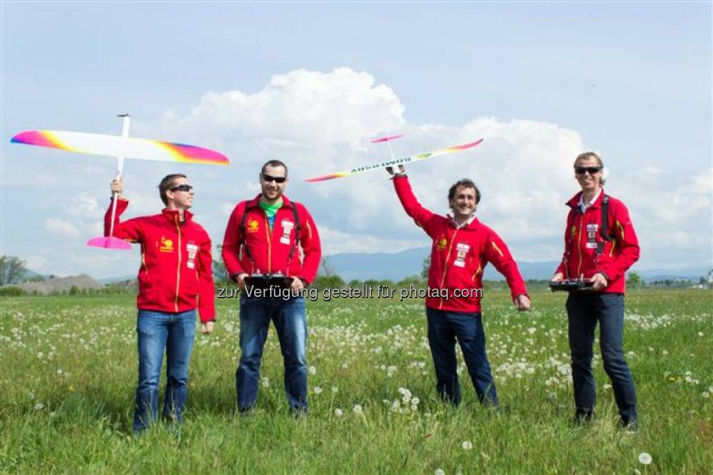 Österreichischer Aero-Club, Sektion Modellflug: Modellflug Weltmeisterschaft und 1. Modelpower in Turnau, die weltbesten Elektroflug-Piloten der Welt fliegen vom 23. bis 29. August in Turnau/ Lanzen um den Weltmeister-Titel in den Klassen F5B und F5D. v.l.n.r Bernhard Schatz, Christian Schnepfleitner, Martin Berner, Kurt Planitzer, © Aussender (18.08.2014) 