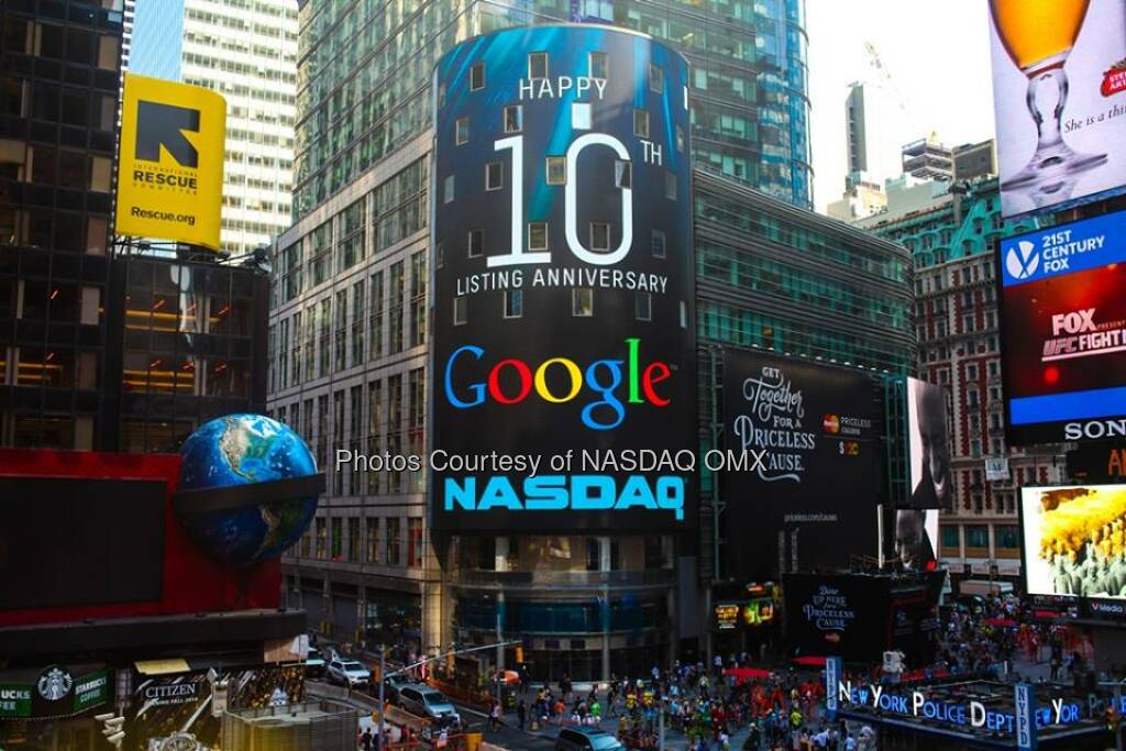 Happy 10th Listing Anniversary to Google! Congratulations and on a decade of being #NASDAQListed  Source: http://facebook.com/NASDAQ (19.08.2014) 