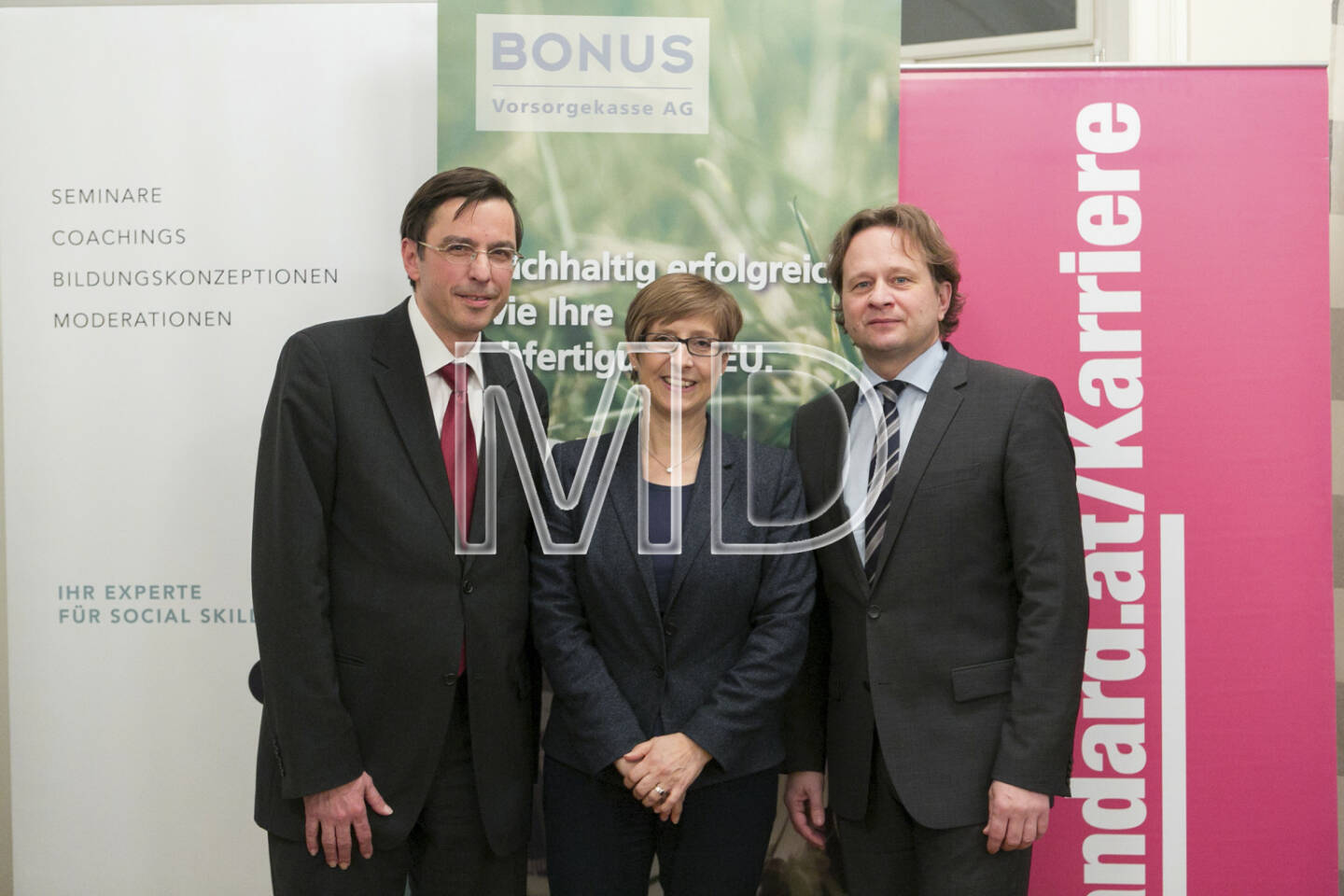 Gerald Moritz (BAV-Berater), Gabriele Feichter (BL Vertrieb/Marketing der Bonus Pensionskassen AG) Peter Deutsch (Vorstandsvorsitzender der Bonus Pensionskassen AG)