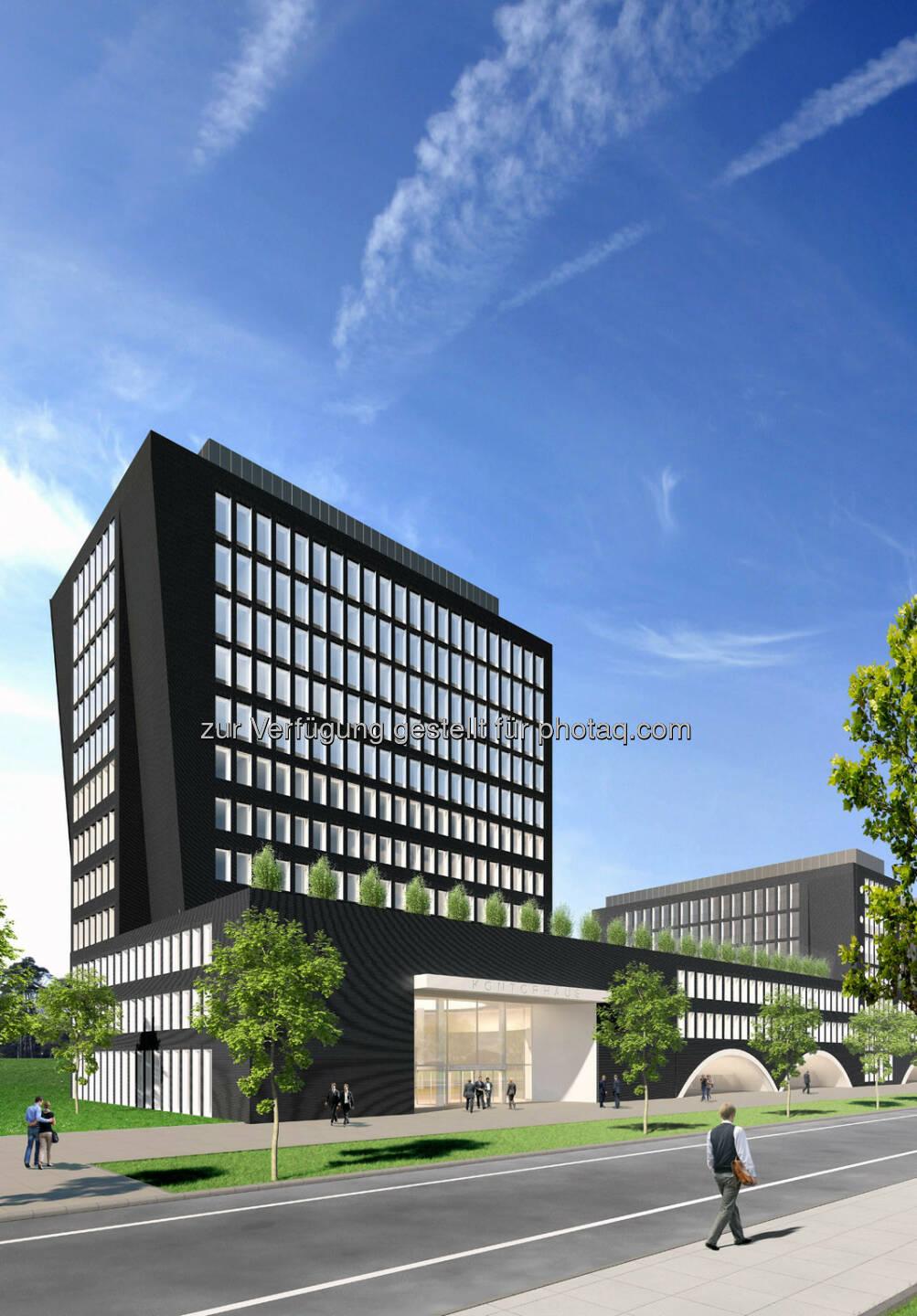 Arnulfpark München: Bürogebäude Kontorhaus, Ansicht Turm (Visualisierung) (Bild: CA Immo)