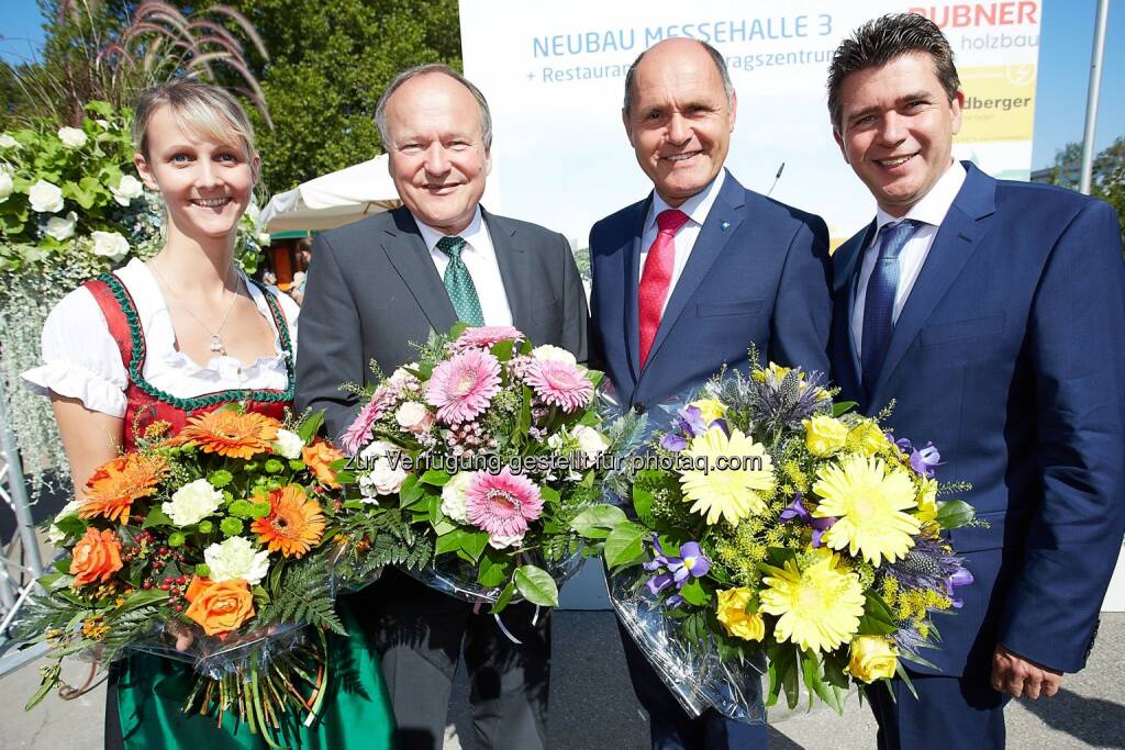 Sabine Pichler, Abgeordneter zum Nationalra, Hermann Schultes, LH-Stv. Wolfgang Sobotka in Vertretung von LH Dr. Erwin Pröll, Bürgermeister der Stadt Tulln,  Peter Eisenschenk: Int. Gartenbaumesse Tulln mit Europas größter Blumenschau wurde feierlich eröffnet, © Aussender (29.08.2014) 