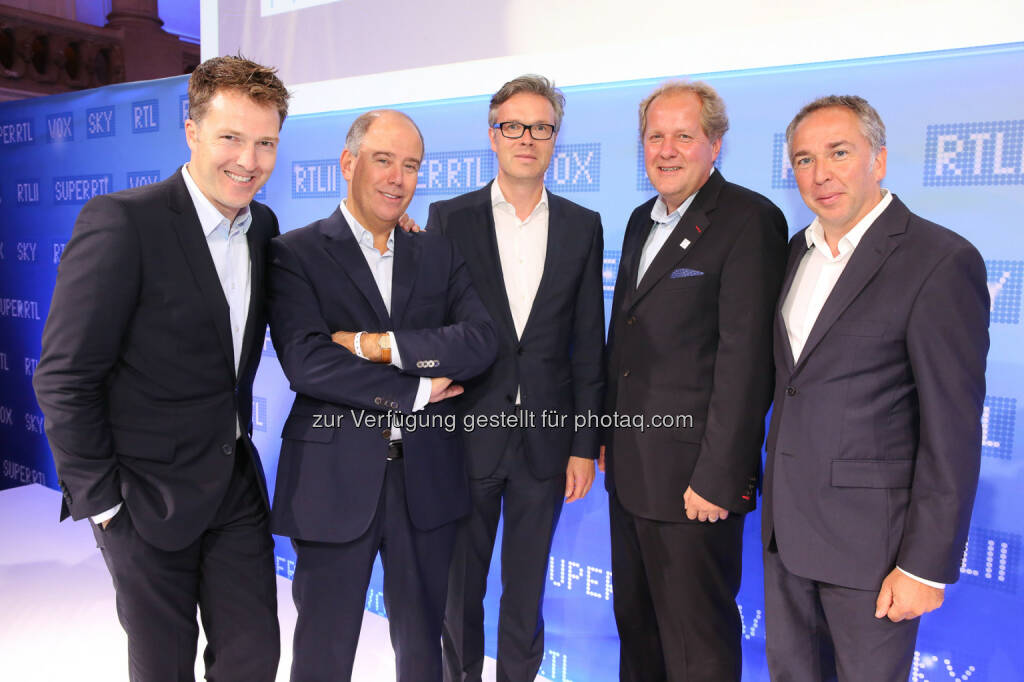 Die Senderchefs der Mediengruppe RTL, Claude Schmit (Super RTL), Andreas Bartl (RTL II), Bernd Reichart (VOX) und Frank Hoffmann (RTL), präsentierten die Highlights 2014/15: IP-Programmparty 2014, © Aussendung (03.09.2014) 