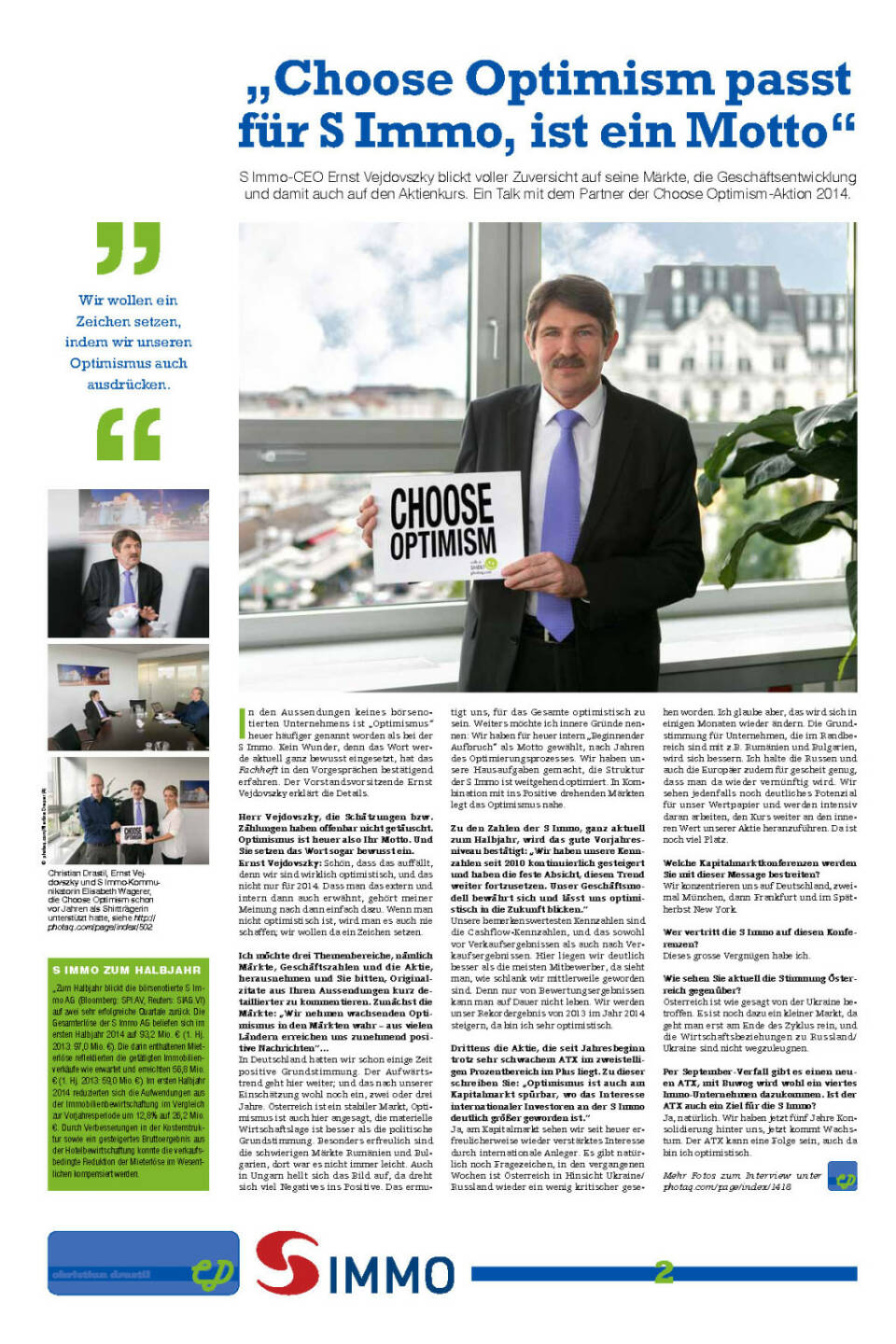 &bdquo;Choose Optimism passt f&uuml;r S Immo, ist ein Motto&ldquo;