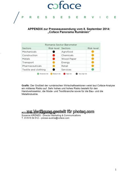coface: Rumänien als Wachstumssieger, © Aussender (08.09.2014)
