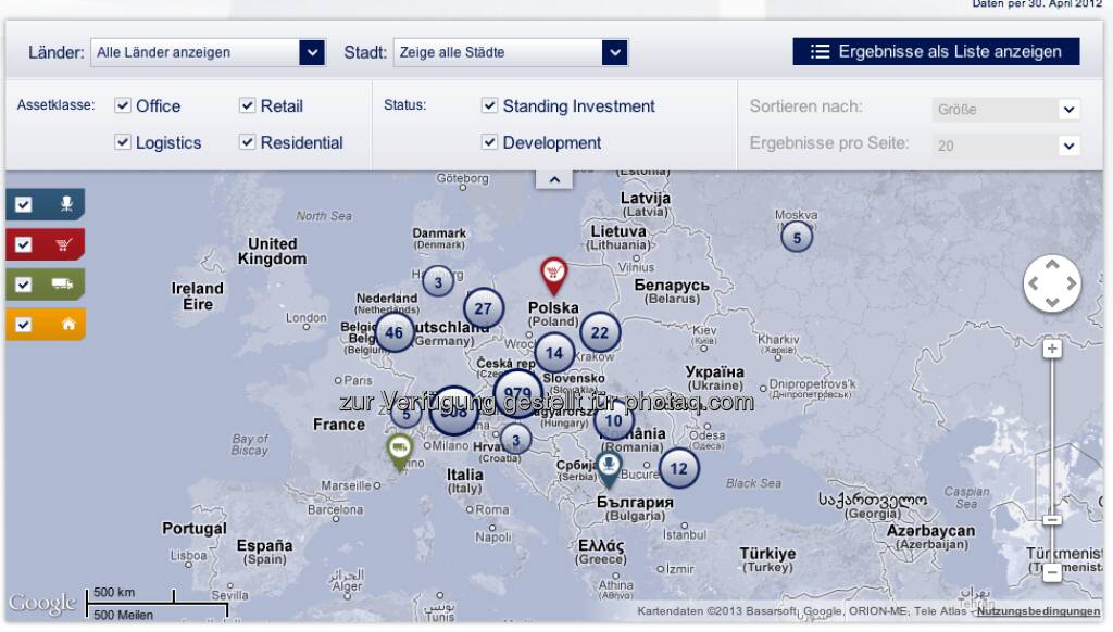 Die Immofinanz-Europa-Portfolio unter http://properties.immofinanz.com/ (c) Immofinanz (23.01.2013) 