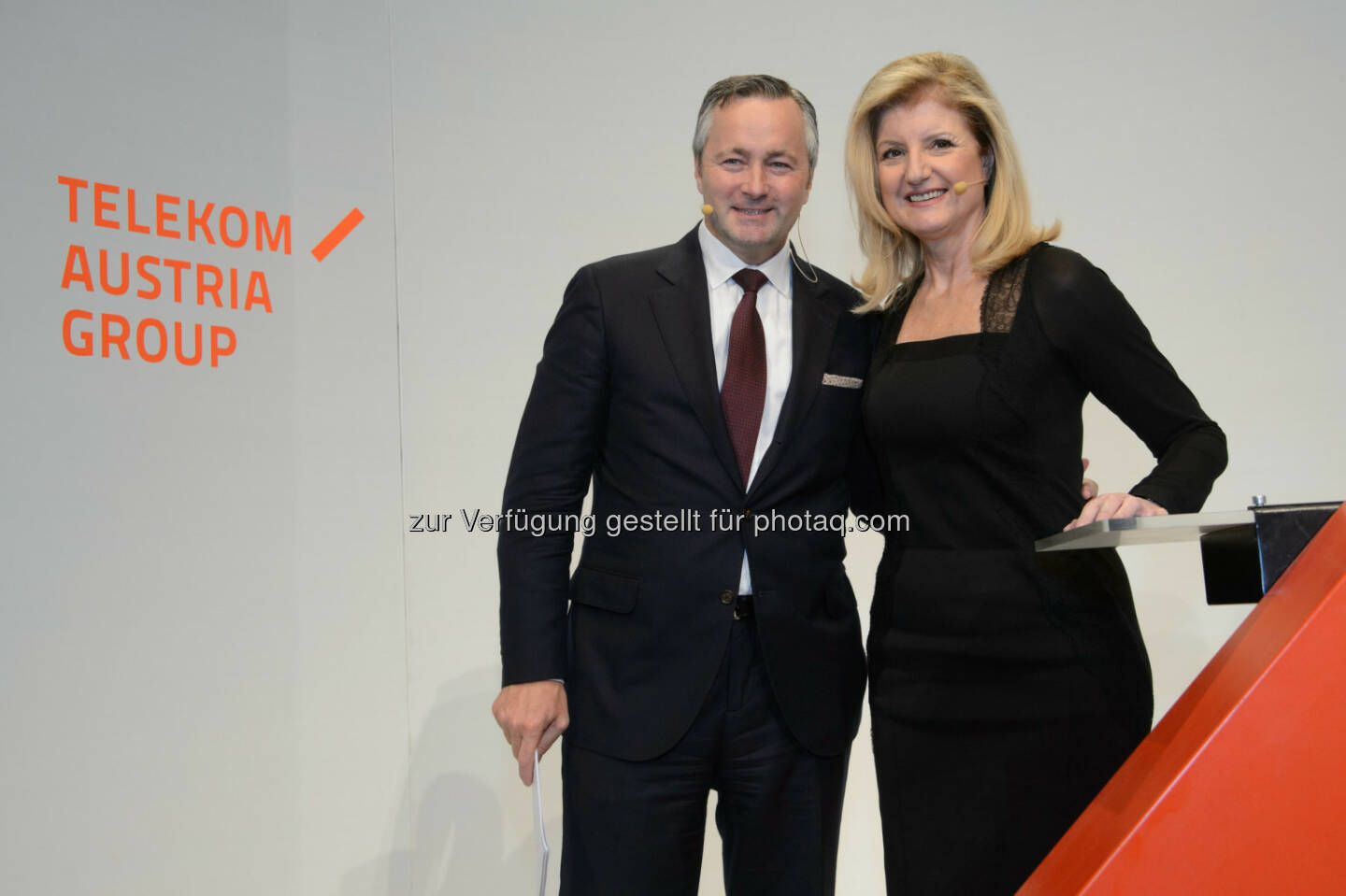 Hannes Ametsreiter (Generaldirektor Telekom Austria Group, A1) und Arianna Huffington („The Huffington Post“)