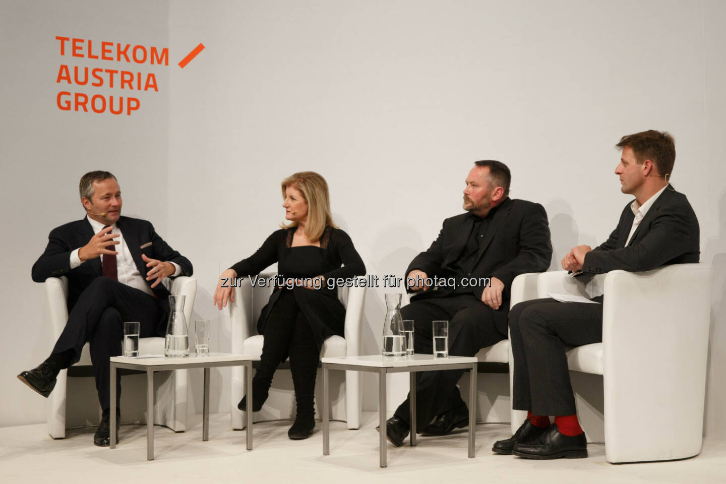 Diskutierten über die Zukunft der Medien: Gastgeber Hannes Ametsreiter, Arianna Huffington, Stefan Niggemeier und Moderator des Abends Michael Fleischhacker
