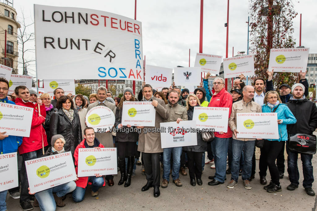ÖGB Österreichischer Gewerkschaftsbund: ÖGB-Aktionstag Lohnsteuer runter! , © Aussender (22.10.2014) 