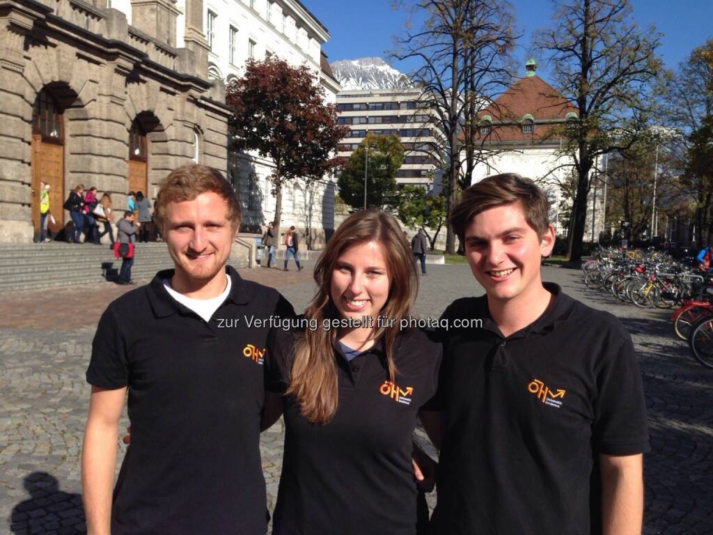 Matthias Fischer, Lisa Schmid, Korbinian Kasinger: ÖH Innsbruck: Korbinian Kasinger mit neuem Team als Vorsitzender gewählt!, © Aussendung (28.10.2014) 