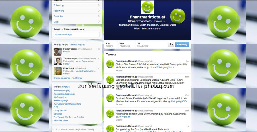 https://twitter.com/finanzmarktfoto - und auch der RSS-Feed dieser Site hier darf im Eigeninteresse empfohlen werden - Follow us (31.01.2013) 