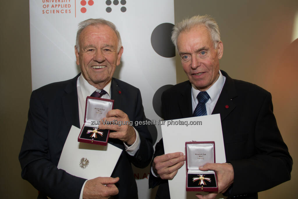 Karl Anderwald und Walter Pichler: Fachhochschule Kärnten: Gründerväter der FH Kärnten mit dem Österreichischen Ehrenkreuz gewürdigt, © Aussendung (03.11.2014) 