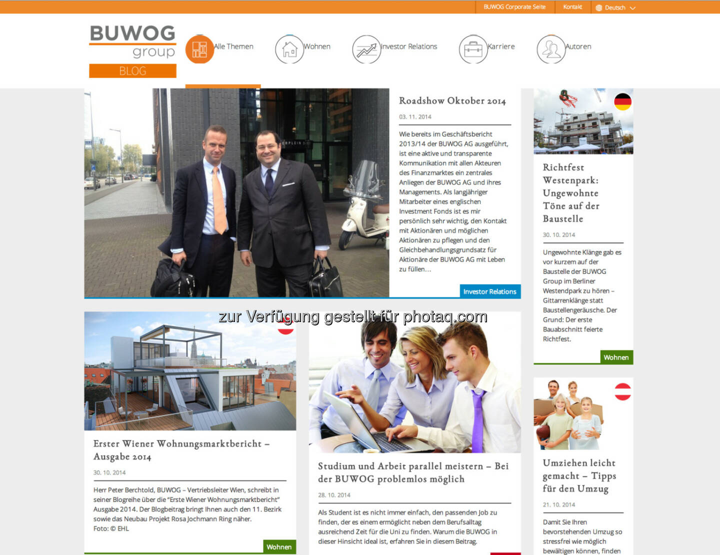 Die Buwog Group hat ihren Corporate Blog unter http://blog.buwog.com/ gestartet und erweitert damit ihr Kommunikationsangebot. Von der 1. ordentlichen Hauptversammlung wurde bereits live gebloggt. Auch ein Bericht über eine aktuelle Investoren-Roadshow der BUWOG AG in London, Amsterdam und Paris ist bereits online.