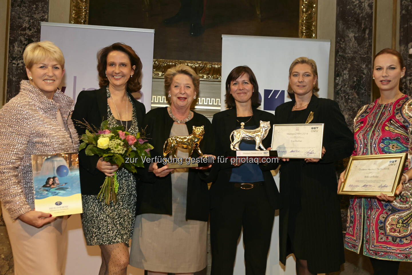 Maria Rauch-Kallat, Patricia Pawlicki, Ursula Stenzel, Eva Roither, Elisabeth Pechmann, Michaela Huber: Journalistinnenkongress: Gold für Rados, Silber für Roither von Ö1 - Die Medienlöwinnen wurden verliehen