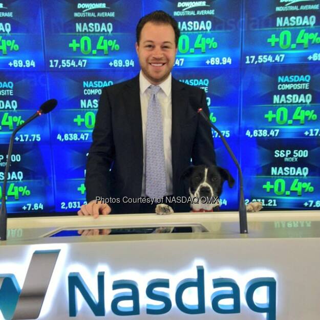 Nasdaq's Jordan Saxe and his dog Stowe at the @Freshpet Opening Bell in celebration of their #IPO today! $FRPT #dogs #dogsofinstagram #dogfood #petfood #dog  Source: http://facebook.com/NASDAQ (08.11.2014) 