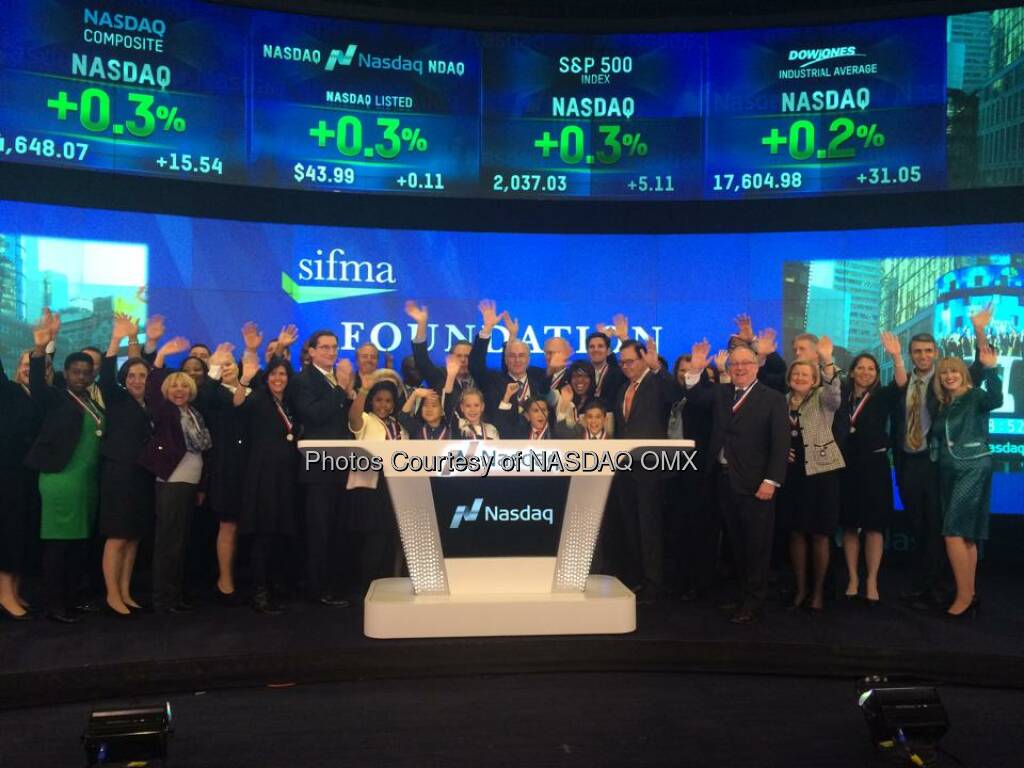 The SIFMA Foundation #stockmarketgame students joined SIFMA to ring the #Nasdaq Closing Bell!  Source: http://facebook.com/NASDAQ (11.11.2014) 