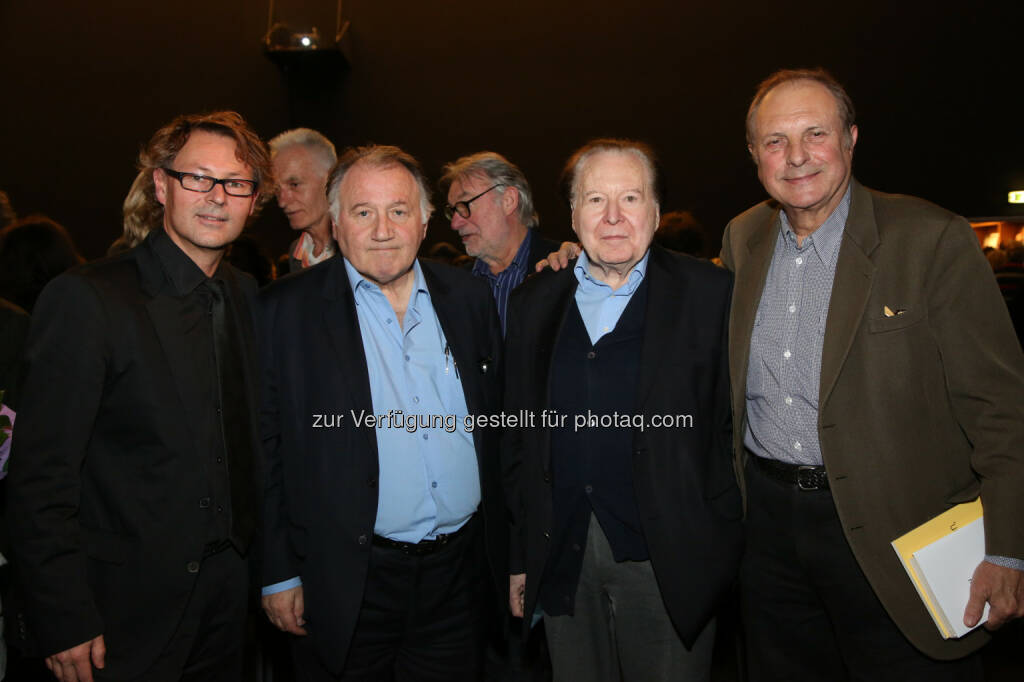 Hans-Peter Wipplinger (Direktor Kunsthalle Krems und Kurator der Ausstellung), Peter Weibel (Künstler, Kunst- und Medientheoretiker sowie Direktor des ZKM Karlsruhe), Gerhard Rühm (Literat), Christian Ludwig Attersee (Künstler): Kunsthalle Krems: Kunst- und kulturhistorischer Schatz gehoben!, © Aussendung (17.11.2014) 