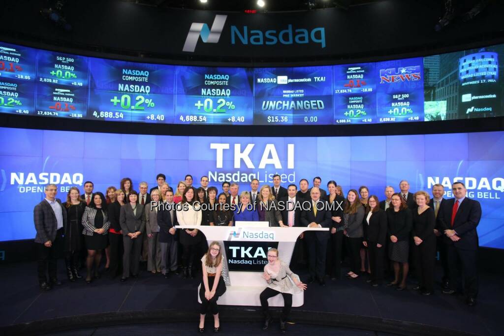 Tokai Pharmaceuticals, Inc. rings the #Nasdaq Opening Bell $TKAI  Source: http://facebook.com/NASDAQ (17.11.2014) 