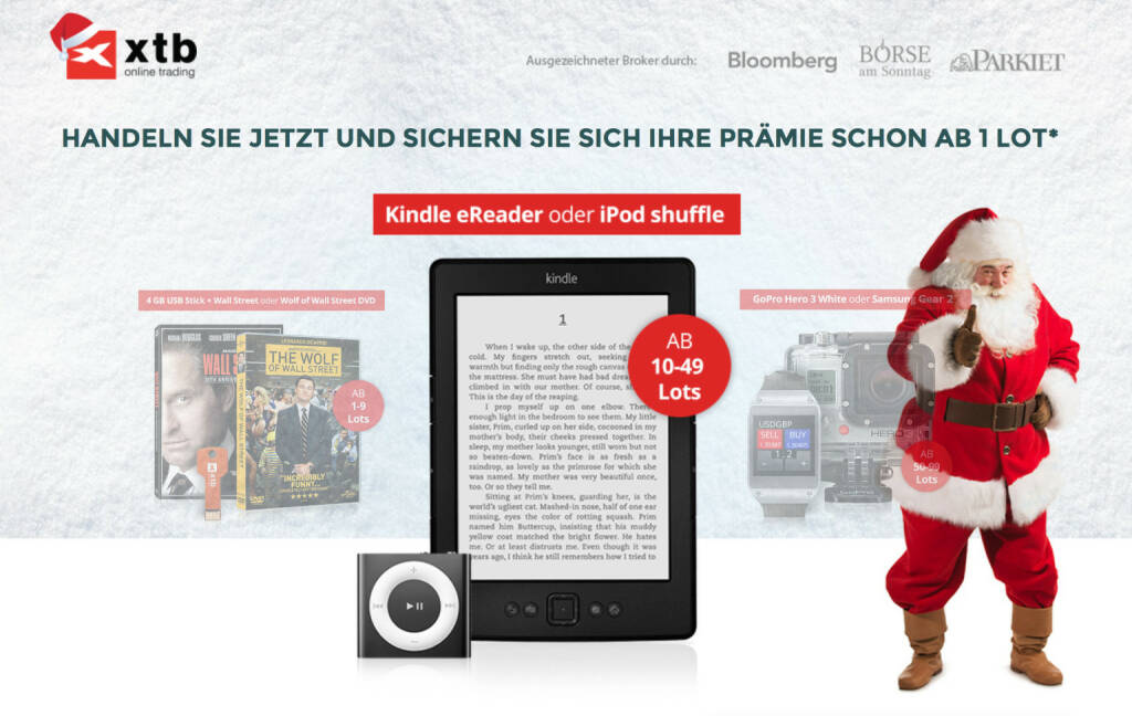 Unter http://winter.xtb.de hat XTB eine Zwei Fliegen mit einem Schlag - Weihnachtsaktion für Trader laufen (03.12.2014) 