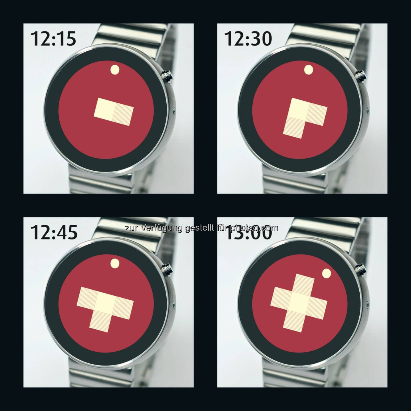 Der Designer Andreas Mossner aus Zürich hat mit der Swiss Partime eine neuartige Uhr entwickelt. Bei ihr ist die Zeit an einem wachsenden Schweizerkreuz ablesbar. Der Hingucker steht für eine moderne Schweiz mit einem traditionellen Touch im digitalen Zeitalter - Das Schweizerkreuz als Uhr (Bild: Partime Advision AG)