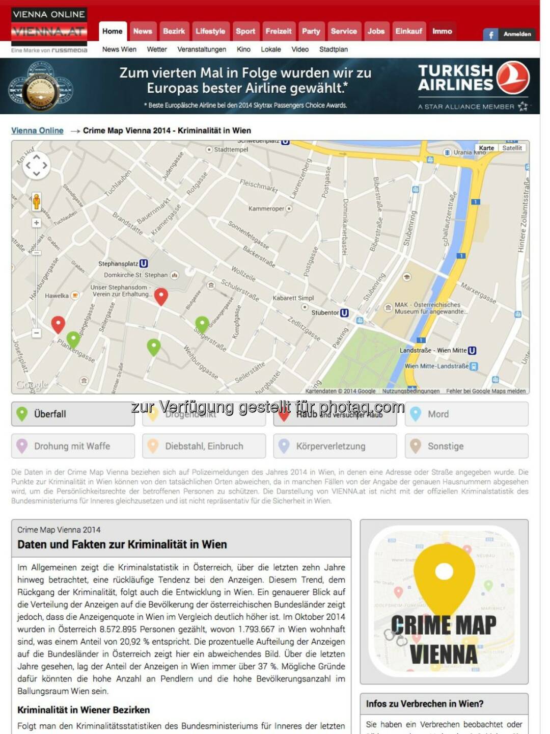 Stadtportal vienna.at wertet über 1.000 Straftaten aus und stellt diese geografisch mit Hintergrundberichten dar. Crime Map Vienna wird künftig monatlich aktualisiert und soll Prävention fördern. http://www.vienna.at/features/crime-map
