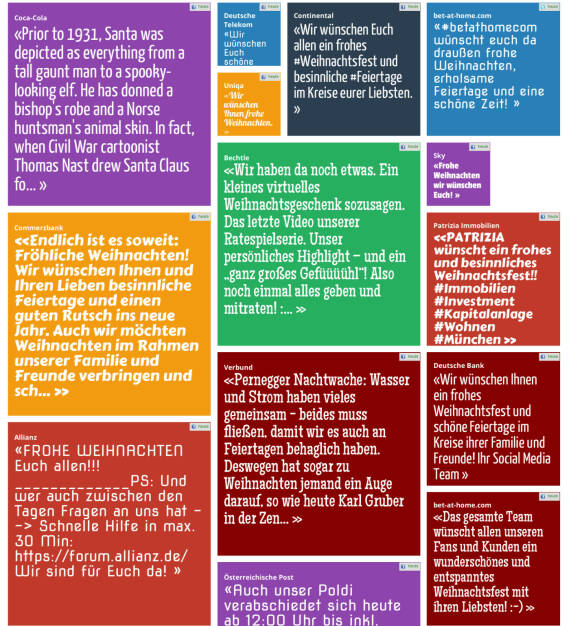 Siehe http://boerse-social.com/socialfeeds - Weihnachtsgrüsse von Coca-Cola, bet-at-home.com, Patrizia, Commerzbank, Allianz, Verbund, Deutsche Bank, Bechtle, Allianz, © Aussendung (24.12.2014) 