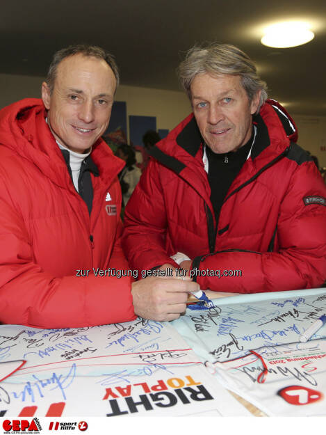 Anton Schutti (Sporthilfe) und Bernhard Russi. Foto: GEPA pictures/ Hans Simonlehner, © GEPA/Sporthilfe (10.02.2013)