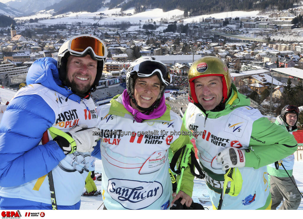 Marco Buechel, Michaela Dorfmeister und Hans Knauss. Foto: GEPA pictures/ Hans Simonlehner, © GEPA/Sporthilfe (10.02.2013) 