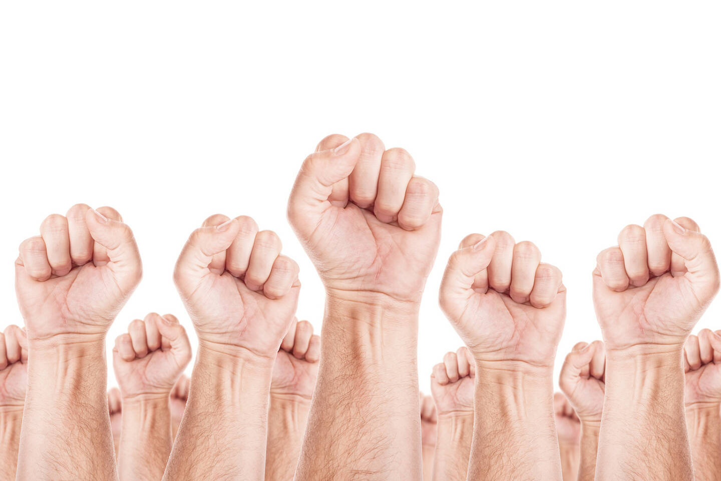 Gewerkschaft, Arbeitskampf, Streik, Protest, Faust, Fäuste -  http://www.shutterstock.com/de/pic-241610767/stock-photo-labour-movement-workers-union-strike-concept-with-male-fists-raised-in-the-air-fighting-for-their.html