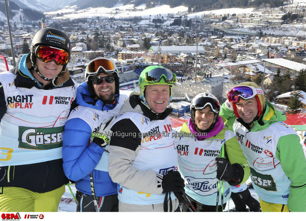 Michael Walchhofer, Marco Buechel, Didier Cuche, Michaela Dorfmeister und Hans Knauss. Foto: GEPA pictures/ Hans Simonlehner, © GEPA/Sporthilfe (10.02.2013) 