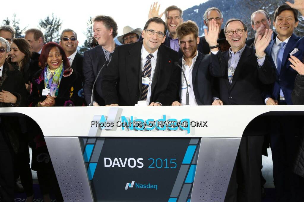 Great photo from the 10th Annual Nasdaq Opening Bell from the World Economic Forum in Davos! #WEF15  Source: http://facebook.com/NASDAQ (23.01.2015) 