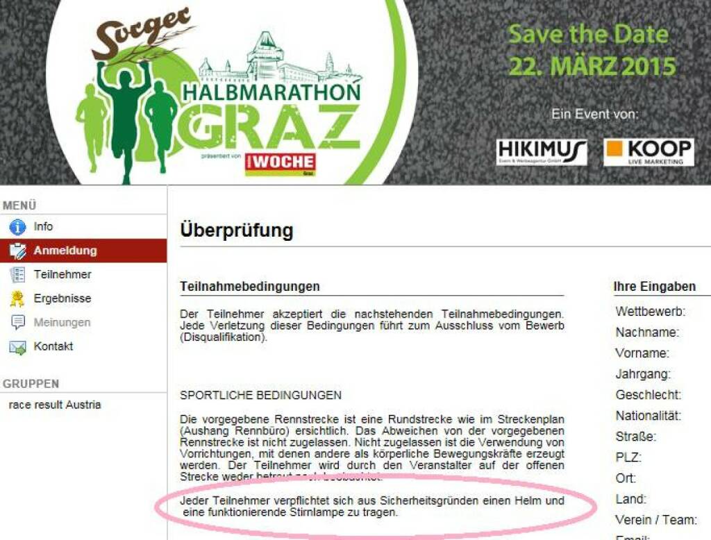 Helmpflicht beim Halbmarathon in Graz? (25.01.2015) 