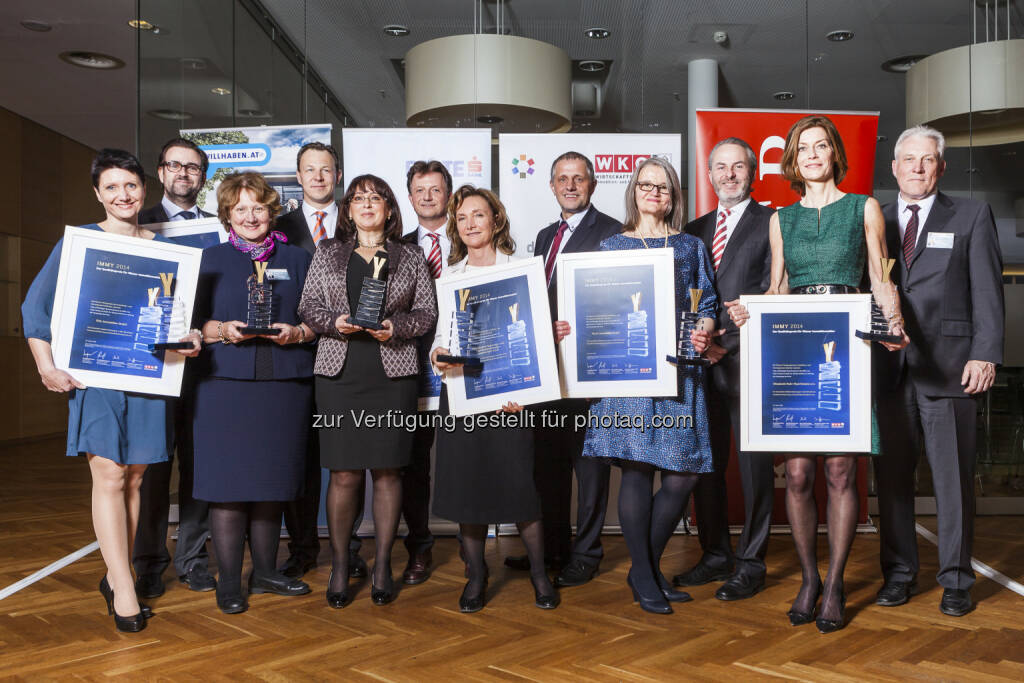 Sandra Bauernfeind MRICS/Ltg. Wohnimmobilien EHL, Georg Flödl, M.A., MRICS/GF Dr. Funk Immobilien GmbH,  Margret Funk/Dr. Funk Immobilien GmbH,  Oliver Brichard /Immy-Jury, Manuela Rössler/GF Hübl & Partner Immobilientreuhand GmbH, Erwin Hübl/GF  Hübl & Partner Immobilientreuhand GmbH, Silvia Wustinger-Renezeder/GF SEG Stadterneuerungs- und Eigentumswohnungsges.m.b.H., Rudolf North, GF Immobilien- & Vermögenstreuhänder - FG Wien, Malu Engelmann/Felix Immobilien, Dietmar Hofbauer MSc/Immy-Projektleiter, Elisabeth Rohr/Elisabeth Rohr Real Estate e.U., Michael Pisecky/Obmann Immobilien- und Vermögenstreuhänder - FG Wien: Fachgruppe Wien der Immobilien- und Vermögenstreuhänder: Immy 2014: Der Makler-Test und seine Gewinner, © Aussendung (29.01.2015) 