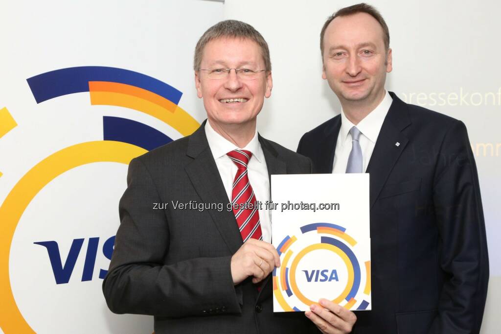 Kurt Tojner (Country Manager Österreich bei Visa Europe), Ottmar Bloching (Managing Director für Zentraleuropa bei Visa Europe): Jeder sechste Euro in Europa wird mit Visa bezahlt – Österreich: 1,5 Mio. Visa-Kreditkarten, © Aussender (29.01.2015) 