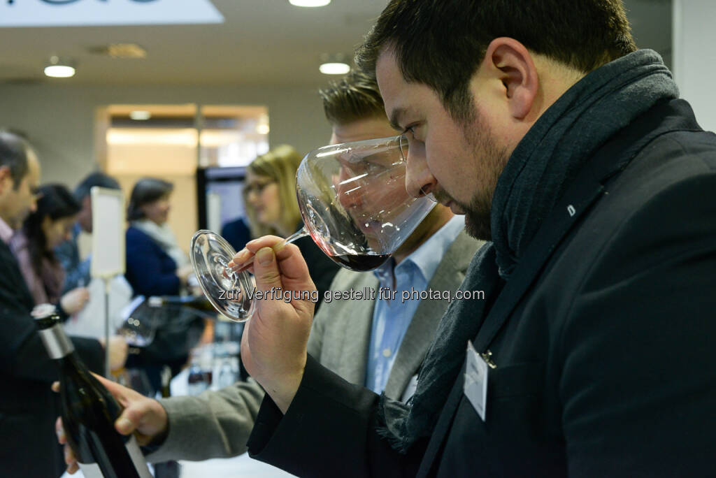 NZZ - Verkostung Spitzerberg-Weine, riechen, Weinverkostung, Wein, © Daniel Shaked, NZZ.at (03.02.2015) 